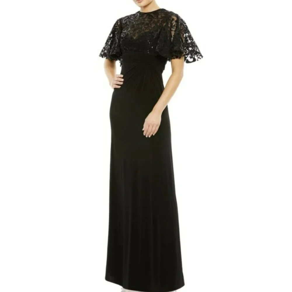 Mac Duggal Sequins Jersey Flutter Sleeve Formal Gown Maxi Dress Sz 10 NWT - Picture 4 of 8